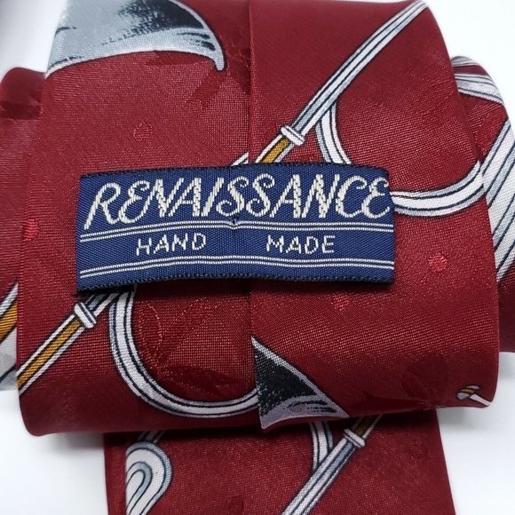 Renaissance Tie Necktie Trumpet Music Band Red Maroon Silver‎ Hand Made - Picture 4 of 12